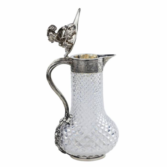 NICOLS & PLINKE. A SILVER WINE JUG WITH CUT-GLASS BODY ST PETERSBURG, RUSSIA, LATE 19TH CENTURY