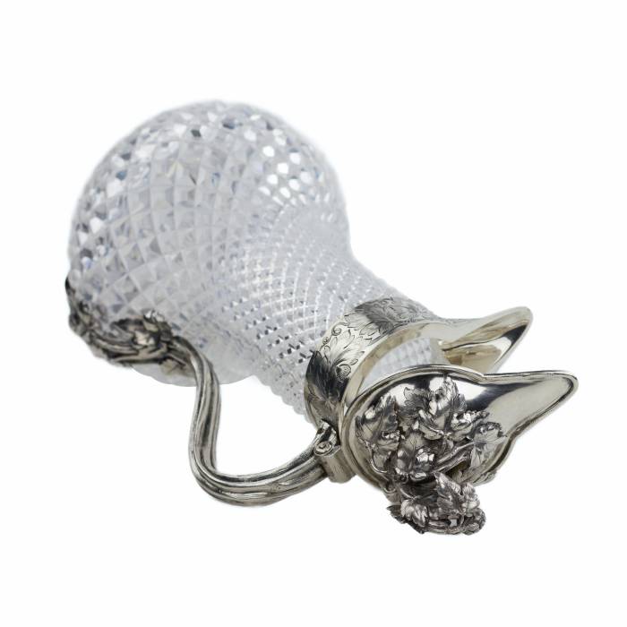 NICOLS & PLINKE. A SILVER WINE JUG WITH CUT-GLASS BODY ST PETERSBURG, RUSSIA, LATE 19TH CENTURY