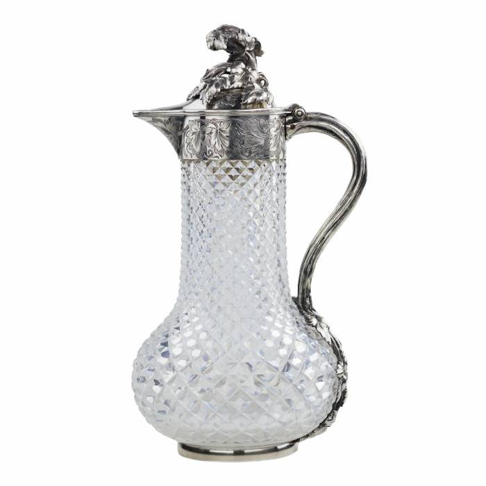 NICOLS & PLINKE. A SILVER WINE JUG WITH CUT-GLASS BODY ST PETERSBURG, RUSSIA, LATE 19TH CENTURY