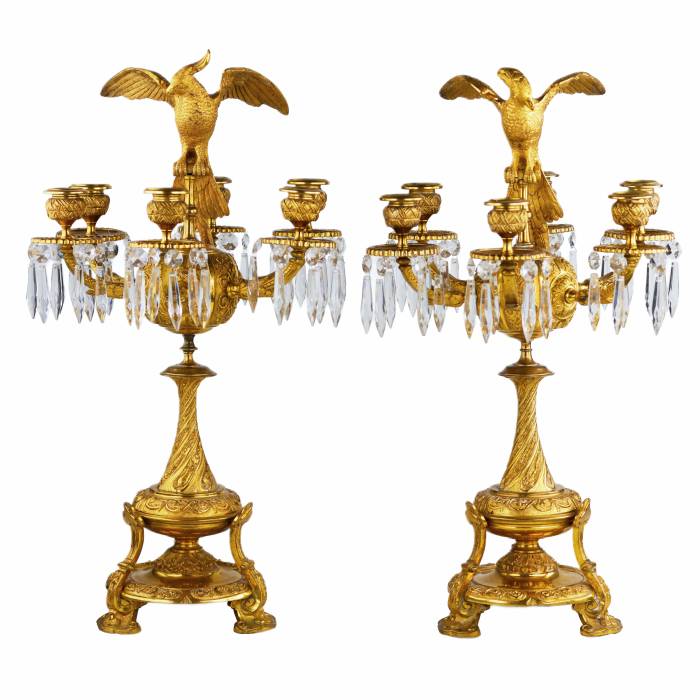 PAIR OF CANDELABRA WITH FIGURES OF PARADISE BIRDS RUSSIA, 19TH CENTURY