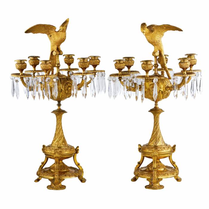 PAIR OF CANDELABRA WITH FIGURES OF PARADISE BIRDS RUSSIA, 19TH CENTURY
