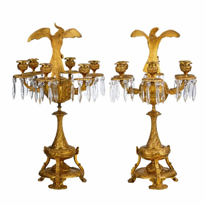 PAIR OF CANDELABRA WITH FIGURES OF PARADISE BIRDS RUSSIA, 19TH CENTURY