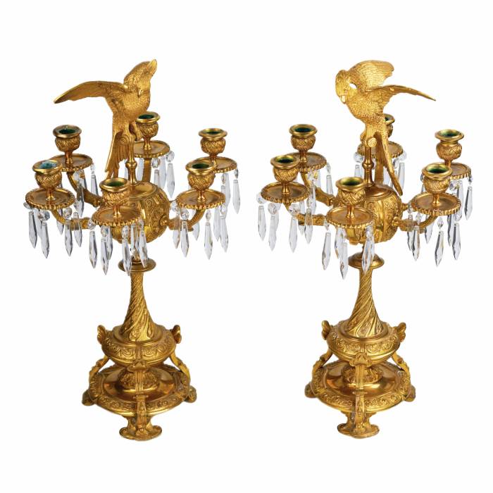 PAIR OF CANDELABRA WITH FIGURES OF PARADISE BIRDS RUSSIA, 19TH CENTURY