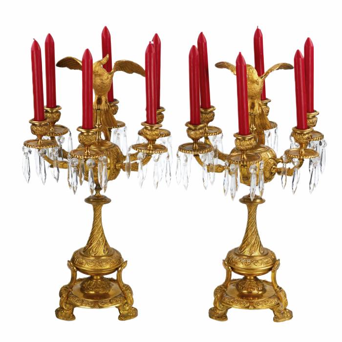 PAIR OF CANDELABRA WITH FIGURES OF PARADISE BIRDS RUSSIA, 19TH CENTURY