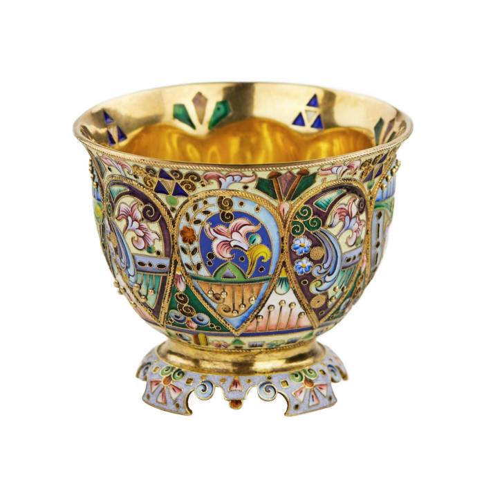 SILVER ENAMEL GOBLET. 20TH ARTEL OF MOSCOW RUSSIA, MOSCOW, EARLY 20TH CENTURY