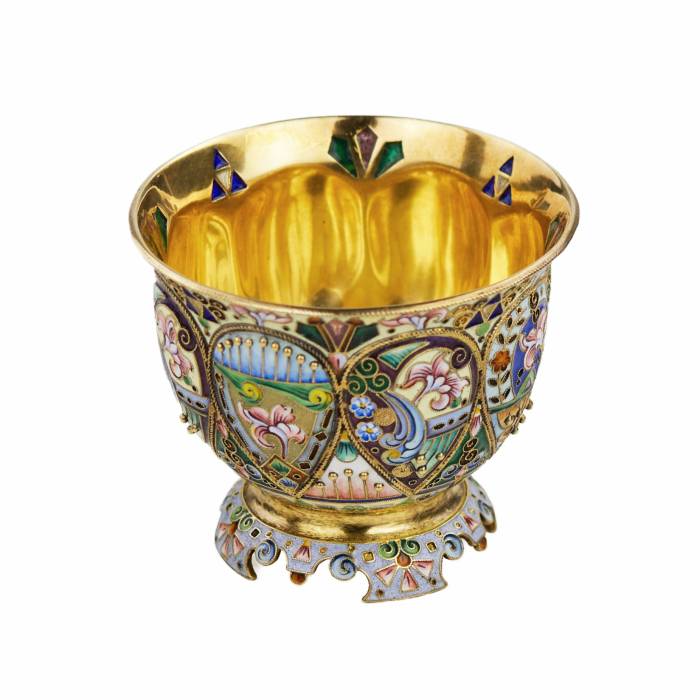 SILVER ENAMEL GOBLET. 20TH ARTEL OF MOSCOW RUSSIA, MOSCOW, EARLY 20TH CENTURY