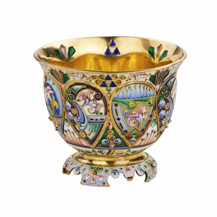 SILVER ENAMEL GOBLET. 20TH ARTEL OF MOSCOW RUSSIA, MOSCOW, EARLY 20TH CENTURY