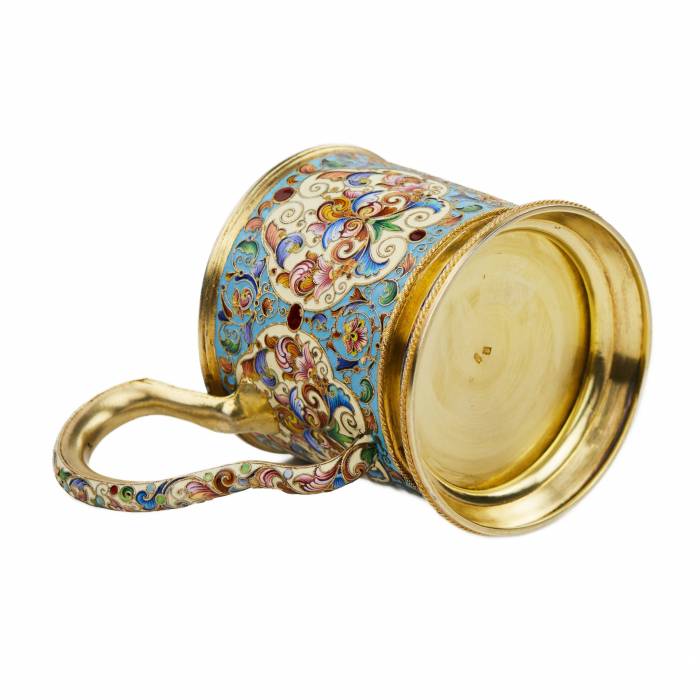 SILVER CLOISONNÉ-ENAMELLED TEA GLASS HOLDER. FYODOR RUCKERT RUSSIA, MOSCOW, TURN OF THE 19TH – 20TH CENTURY
