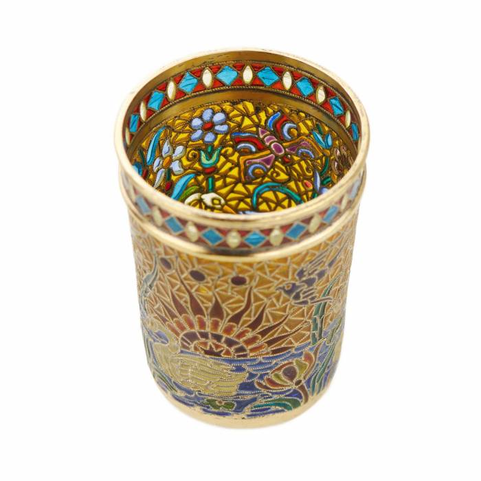 SILVER SHOT CUP WITH POLYCHROME PLIQUE-À-JOUR ENAMEL. PAVEL OVCHINNIKOV WORKSHOP RUSSIA, MOSCOW, TURN OF THE 19TH–20TH CENTURIES