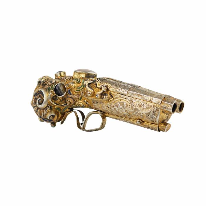 SNUFF BOX IN THE FORM OF A DOUBLE-BARREL PISTOL CENTRAL EUROPE, 19TH CENTURY
