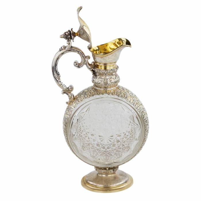 PAIR OF CUT CRYSTAL WINE EWERS WITH SILVER MOUNTS GERMANY, FIRST HALF OF THE 20TH CENTURY