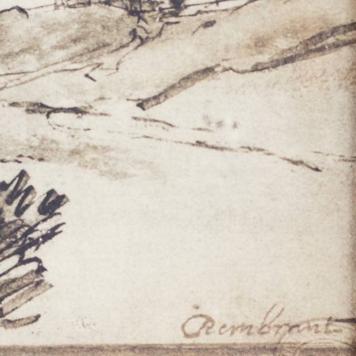 ПЕЙЗАЖ С КАНАЛОМ. РИСУНОК ПЕРОМ В ДУХЕ ПЕЙЗАЖЕЙ РЕМБРАНДТА ЕВРОПА, XIX ВЕК