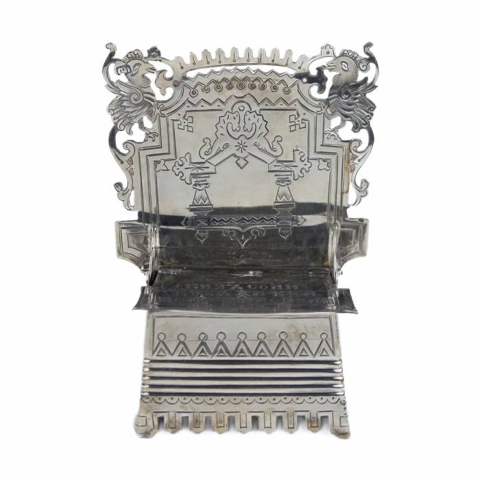 SILVER SALT THRONE WITH PROVERB. MASTER S. M. IKONNIKOV RUSSIA, MOSCOW, 1880