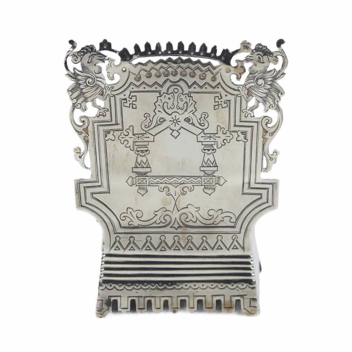 SILVER SALT THRONE WITH PROVERB. MASTER S. M. IKONNIKOV RUSSIA, MOSCOW, 1880