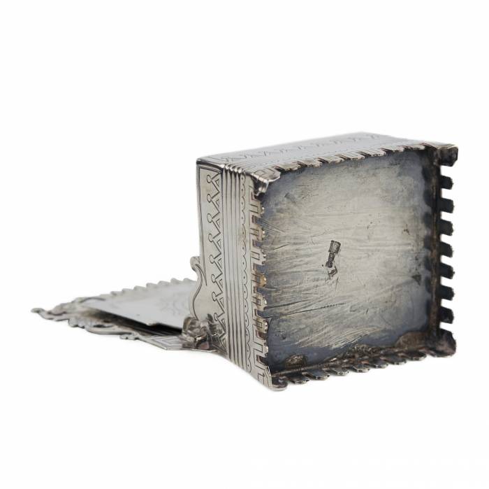 SILVER SALT THRONE WITH PROVERB. MASTER S. M. IKONNIKOV RUSSIA, MOSCOW, 1880