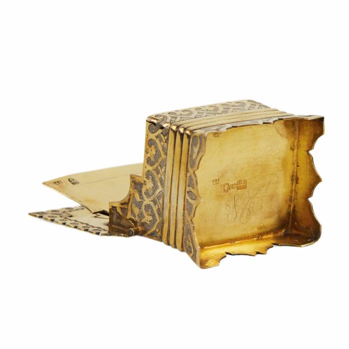 SILVER THRONE-FORM SALT CELLAR WITH NIELLO AND THE PROVERB “WITHOUT SALT AND BREAD, HALF THE MEAL” MOSCOW, 1866