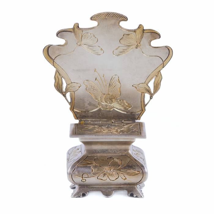 SILVER SALT CELLAR IN THE ART NOUVEAU STYLE WITH BUTTERFLIES. GUSTAV KLINGERT MOSCOW, RUSSIA, 1899-1908