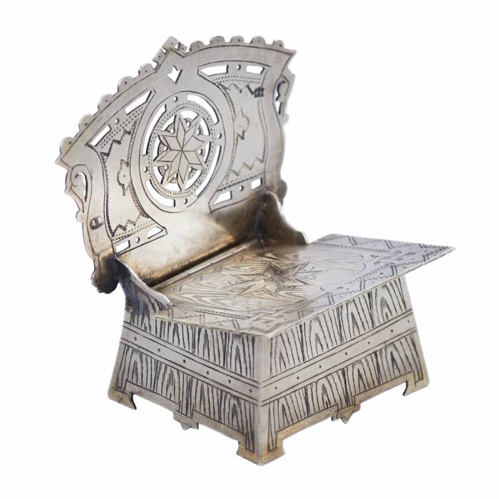 SILVER SALT CELLAR “CHAIR”. ALEXANDER MUKHIN RUSSIA, MOSCOW, 1880