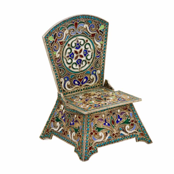 SILVER SALT CELLAR WITH CLOISONNÉ ENAMEL. M. OVCHINNIKOV MOSCOW, RUSSIA, 1908 - 1917