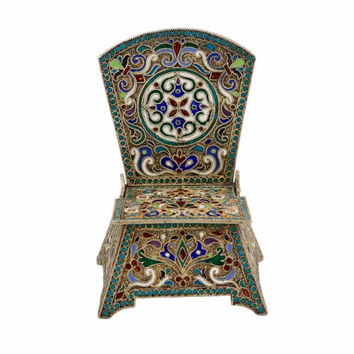 SILVER SALT CELLAR WITH CLOISONNÉ ENAMEL. M. OVCHINNIKOV MOSCOW, RUSSIA, 1908 - 1917