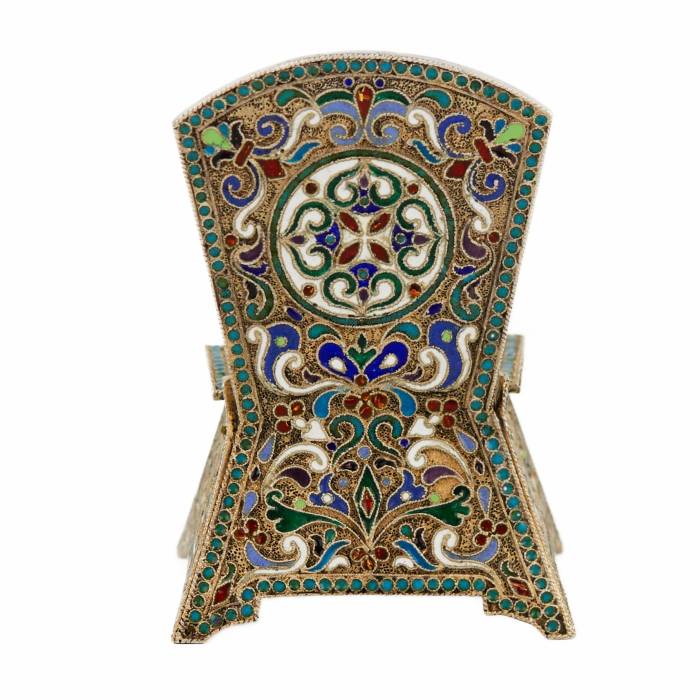 SILVER SALT CELLAR WITH CLOISONNÉ ENAMEL. M. OVCHINNIKOV MOSCOW, RUSSIA, 1908 - 1917