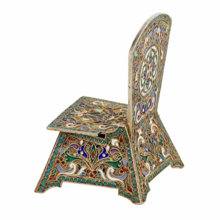 SILVER SALT CELLAR WITH CLOISONNÉ ENAMEL. M. OVCHINNIKOV MOSCOW, RUSSIA, 1908 - 1917