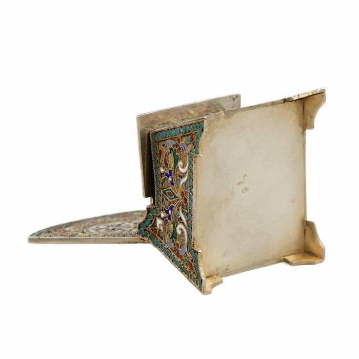 SILVER SALT CELLAR WITH CLOISONNÉ ENAMEL. M. OVCHINNIKOV MOSCOW, RUSSIA, 1908 - 1917