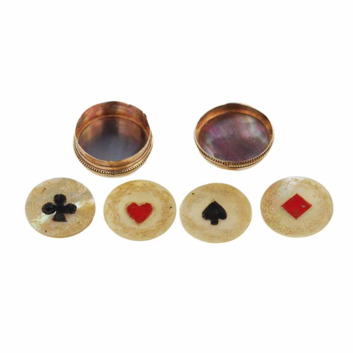 GOLD BOX FOR GAMING CHIPS WITH PLAYING CARD SYMBOLS EUROPE, MID-19TH CENTURY, CIRCA 1850–1860
