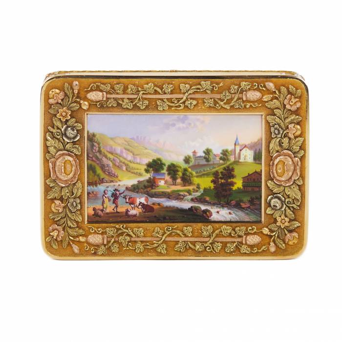AN EXCEPTIONAL IMPERIAL RUSSIAN GOLD SNUFF BOX BY JOHANN WILHELM KEIBEL, ST PETERSBURG, 1822