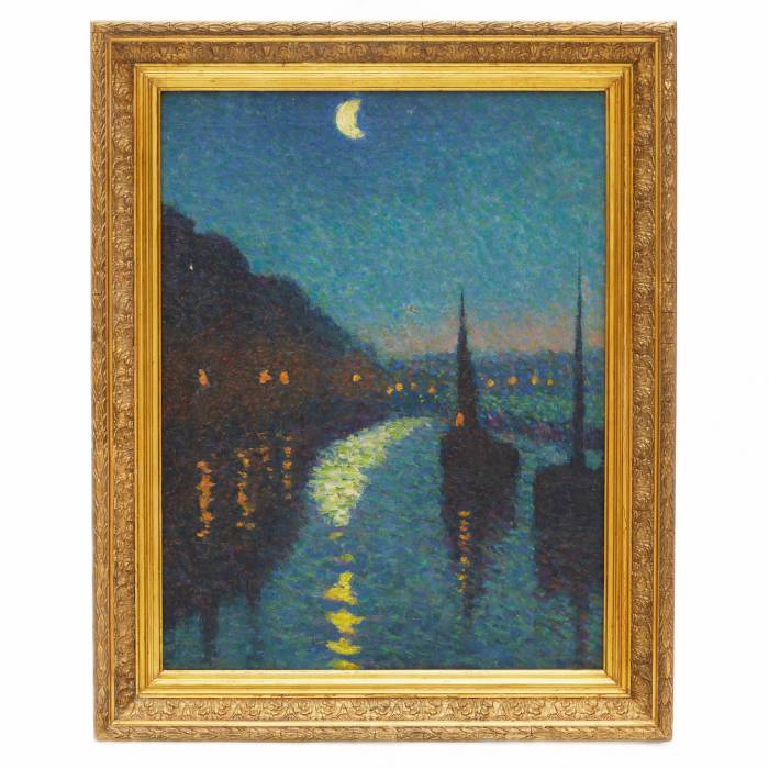 MAXIMILIEN LUCE (1858-1941). BOATS AT DUSK FRANCE, TURN OF THE 19TH - 20TH CENTURY