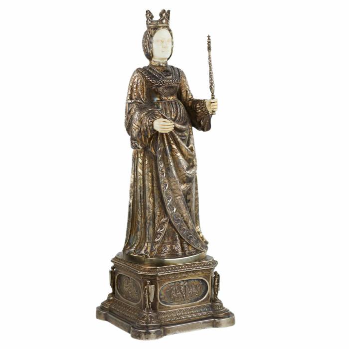 SUDRABA KABINETA FIGŪRA – ELIZABETE NO BURGUNDIJAS, KURZ J. & CO VĀCIJA, HANAU, XIX UN XX GADSIMTA MIJA