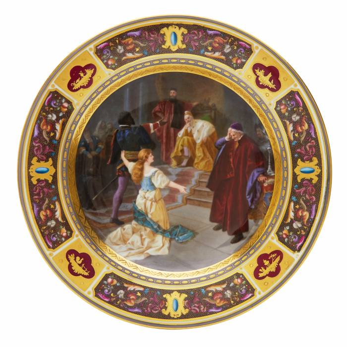 ASSIETTE DÉCORATIVE « OTHELLO ET DESDÉMONE » KÖNIGLICHE PORZELLAN-MANUFAKTUR BERLIN (KPM) BERLIN, ALLEMAGNE, FIN DU XIXE SIÈCLE