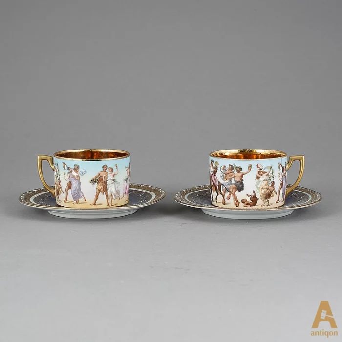 A couple of unique decorative cups and saucers