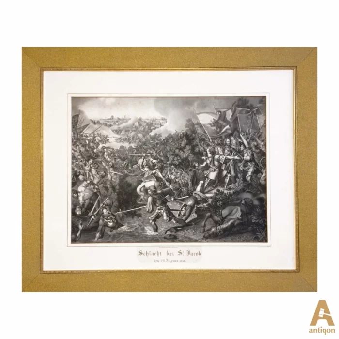 Большая гравюра 19 века - Битва под St.Jacob 