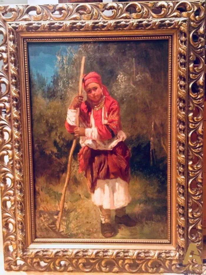Painting Little Russian Woman with a Rake Makovsky K.E. 