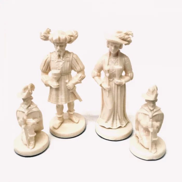 A set of chess pieces in the style of historicism. 