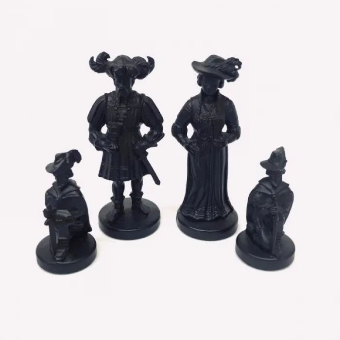 A set of chess pieces in the style of historicism. 