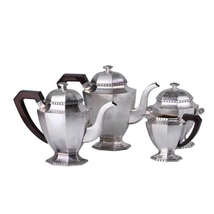 Silver tea and coffee set in Art Deco style. 