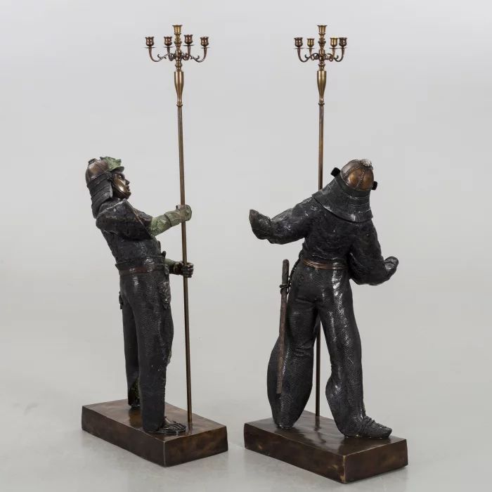 Paire de candelabres Samouraï