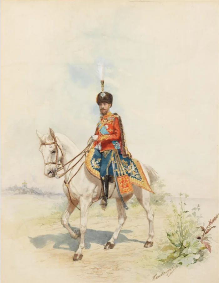 Aquarelle "Portrait equestre du Grand-Duc Nikolai Nikolaevich"