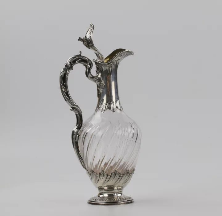 French silverwork crystal wine jug