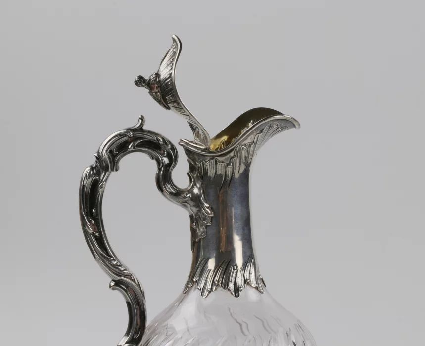 French silverwork crystal wine jug