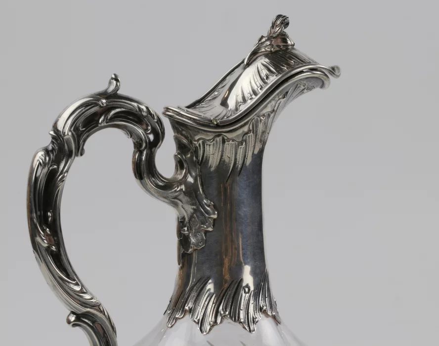 French silverwork crystal wine jug