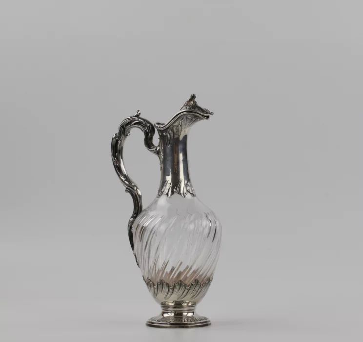 French silverwork crystal wine jug