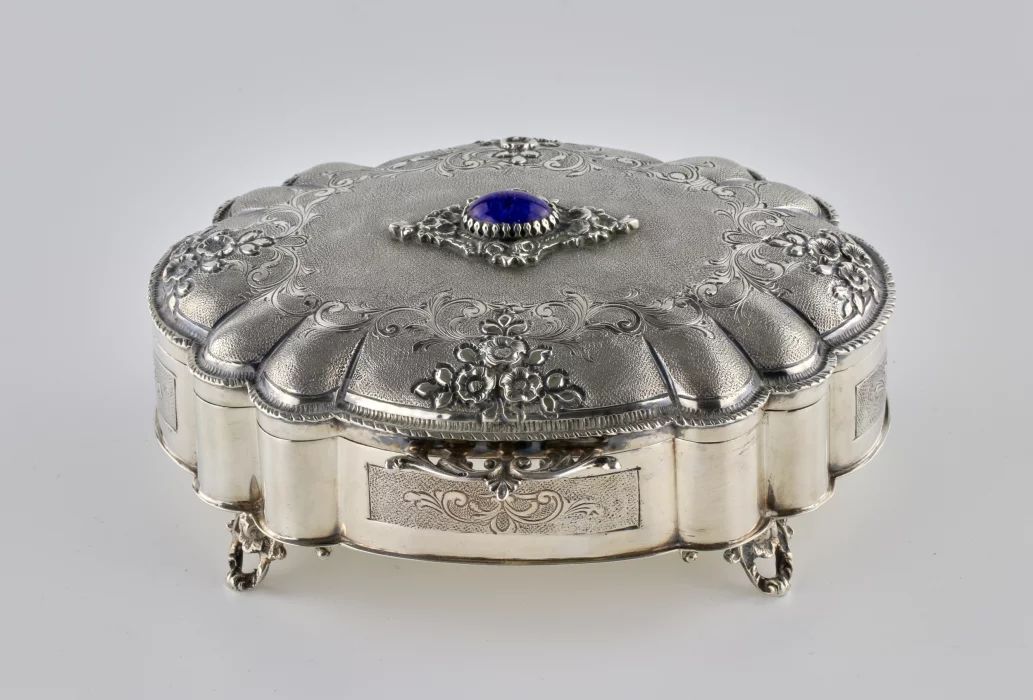 Silver jewelry box.