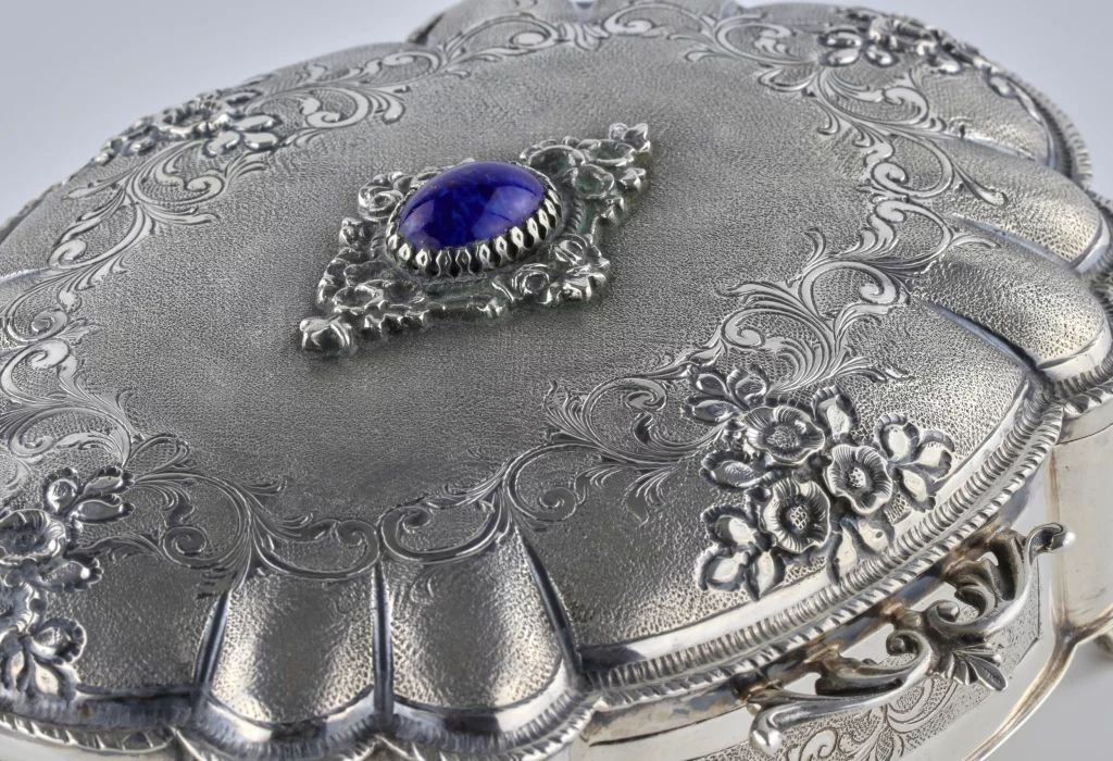 Silver jewelry box.