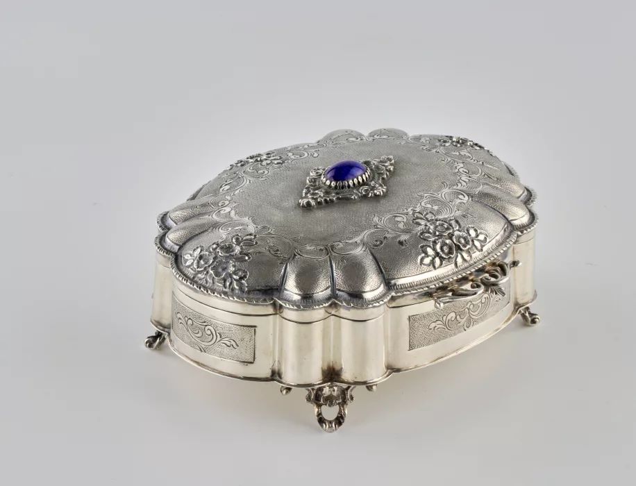 Silver jewelry box.