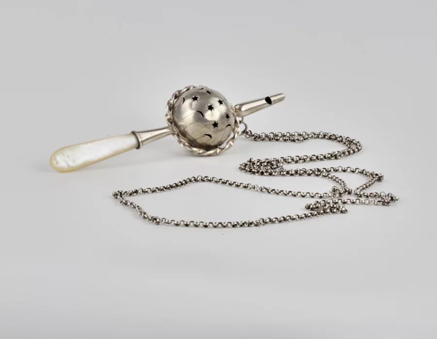 Silver baby rattle