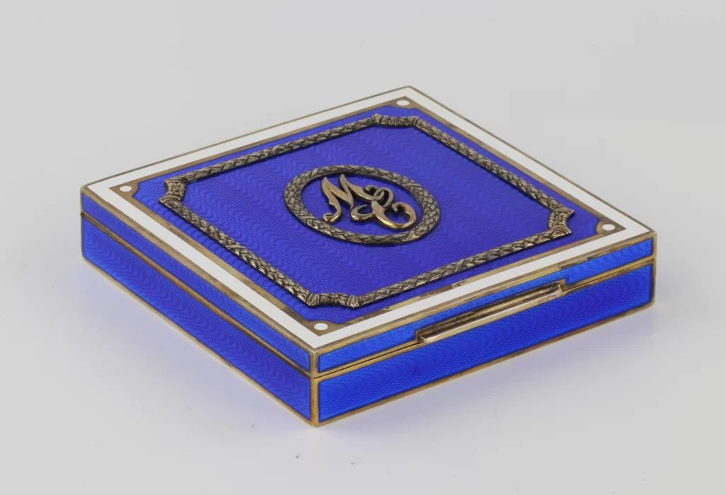 Blue guilloche Cigarette Case.  1893