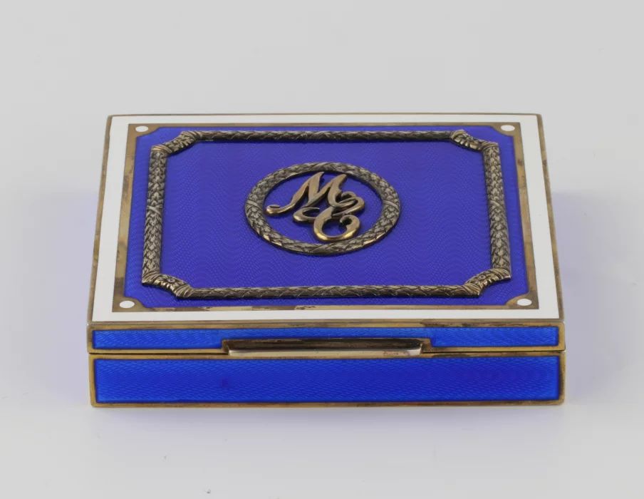 Zilas emaljas sudraba cigarešu kastīte 1893